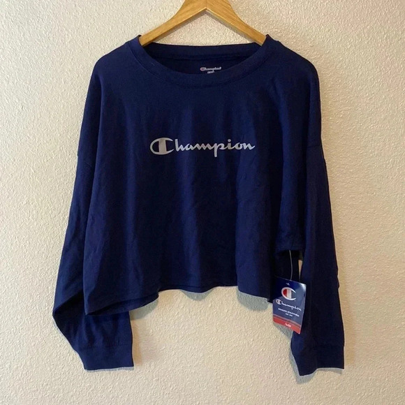 NWT Champion Women's Sleep Cropped Tee, Script Logo - Picture 2 of 4